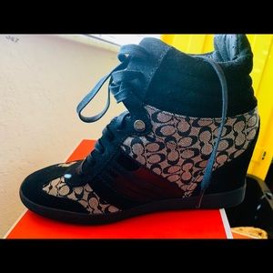 High-Top Lace Up Suede Sneaker Hidden Wedge.